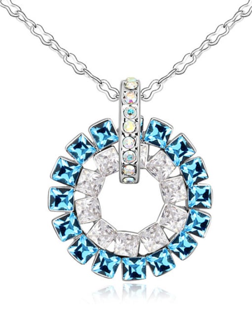 blue Simple Square austrian Crystals Round Pendant Alloy Necklace