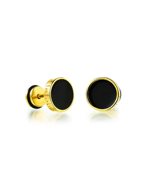 Gold Fashion Tiny Black Round Titanium Stud Earrings