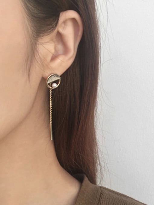 DAKA Fashion Little Artificial Pearl Silver Slim Bar Drop Earrings 2