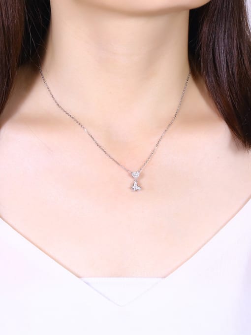 One Silver Heart-shaped Butterfly Necklace 1