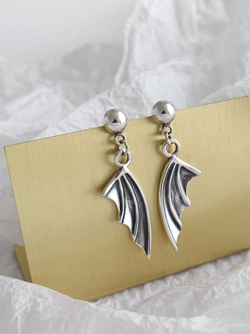 DAKA 925 Sterling Silver With Antique Silver Plated Devil's wings Stud Earrings 2