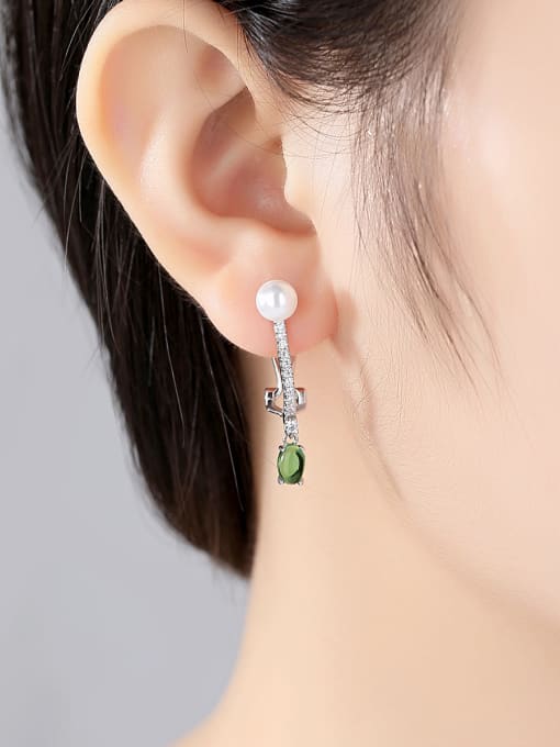 BLING SU AAA zircon Pearl Earring emerald Earrings 1