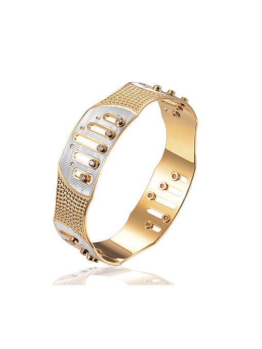 Ya Heng Exaggerated Cubic Zirconias Gold Plated Copper Band Bracelet