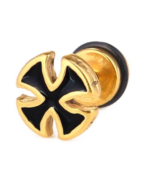 Golden Stainless Steel With Black Gun Plated Simplistic Cross Stud Earrings