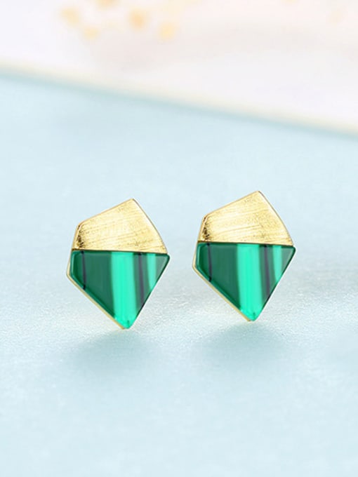 Gold Copper With Turquoise  Simplistic Geometric Stud Earrings