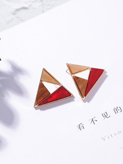 G triangle (red rice) Alloy With Acrylic Texture Coloured Stud Earrings
