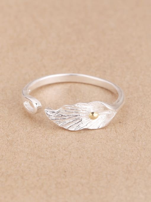 Peng Yuan Simple Leaf 925 Silver Opening Ring 0