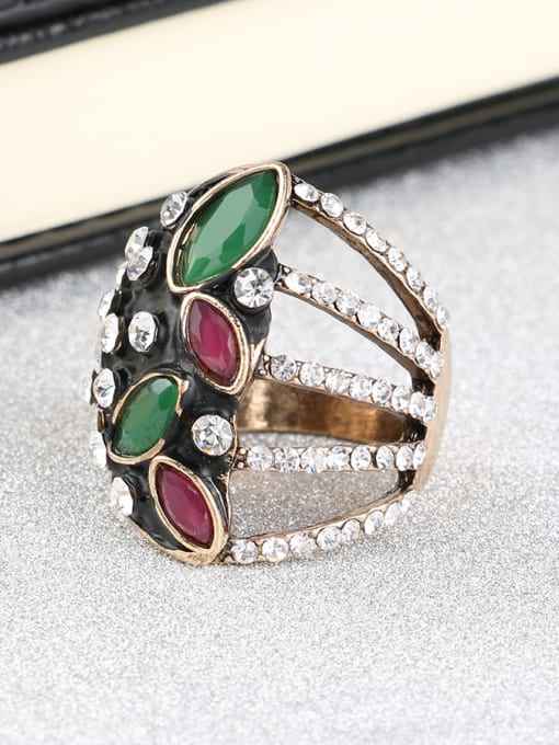 Gujin Unique Vintage style Oval Resin stones White Rhinestones Alloy Ring 3