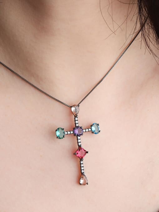 ROSS Copper With Cubic Zirconia Trendy Cross Necklaces 1