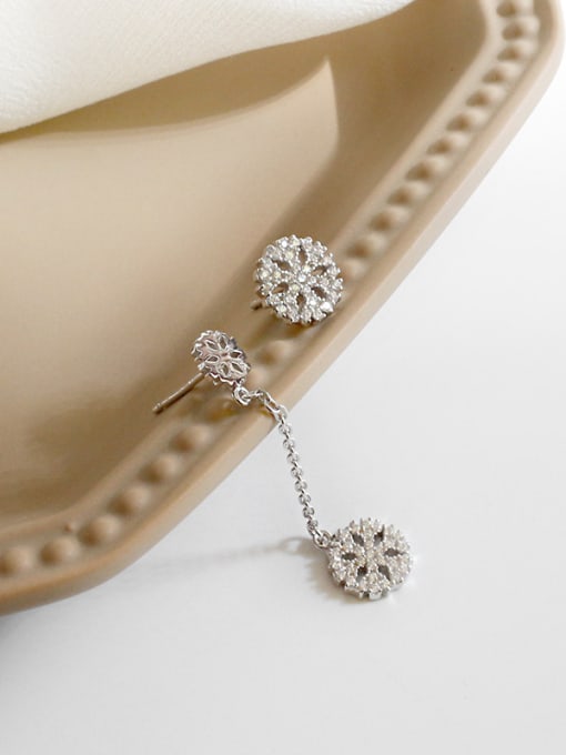 DAKA Fashion Asymmetrical Snowflake Cubic Zirconias Silver Stud Earrings 2