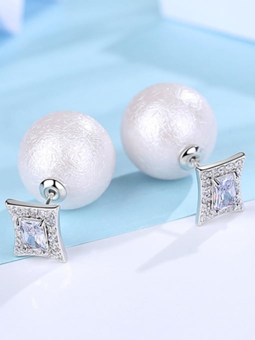 White Copper With White Gold Plated Simplistic Ball Stud Earrings