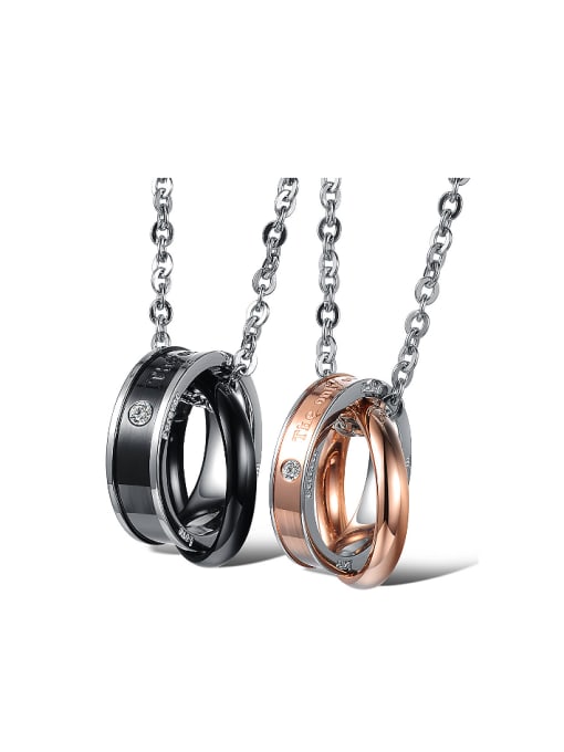 Open Sky Fashion Double Rings Titanium Lovers Necklace 0