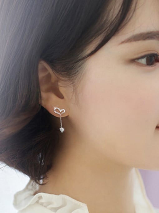 Rosh S925 silver sweet heart-shaped zircon drop earring 1