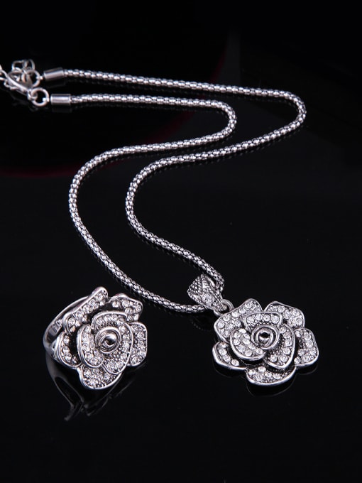 BESTIE Alloy Antique Silver Plated Vintage style Artificial Stones Flower Three Pieces Jewelry Set 1