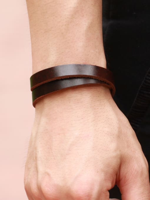 Open Sky Retro style Brown Artificial Leather Men Bracelet 1