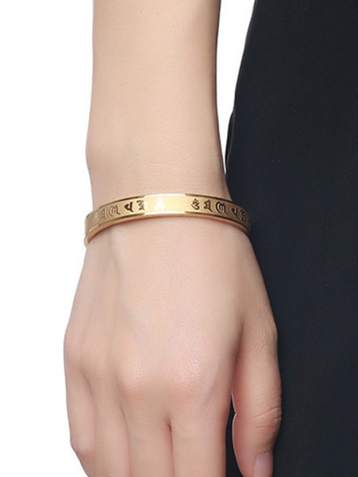 CONG Delicate Gold Plated Geometric Shaped Titanium Scripture Bangle 1