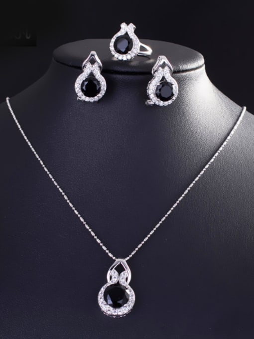 Black Ring 6 Yards Simple Fashion Three Luxurious Zircon Jewelry Set