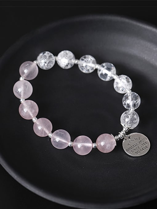 SILVER MI Fashion Natural Crystal Beads 925 Silver Charm Bracelet 2