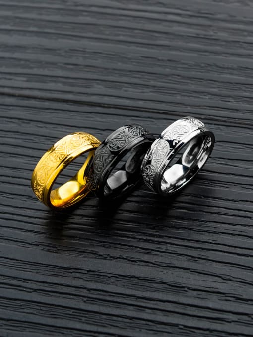 Open Sky Titanium With  Fashion Retro  Pattern Mens Band Rings 1