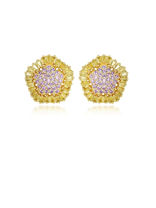 gold-T03I06 Copper With Cubic Zirconia  Delicate Geometric Stud Earrings