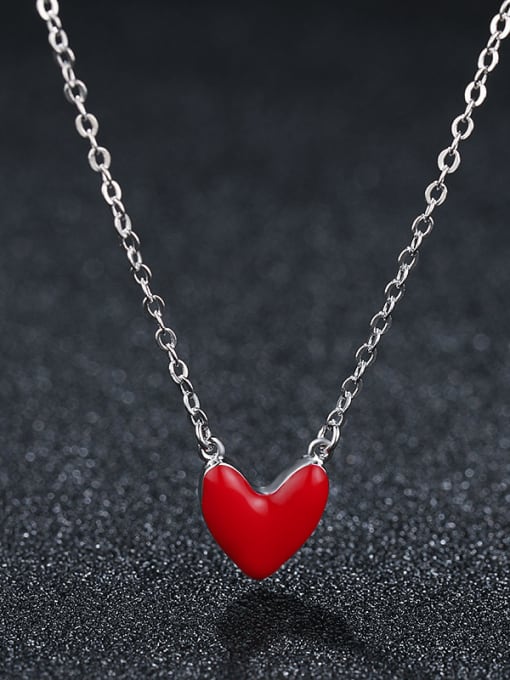 sliver 925 Sterling Silver With Platinum Plated Simplistic Heart Necklaces