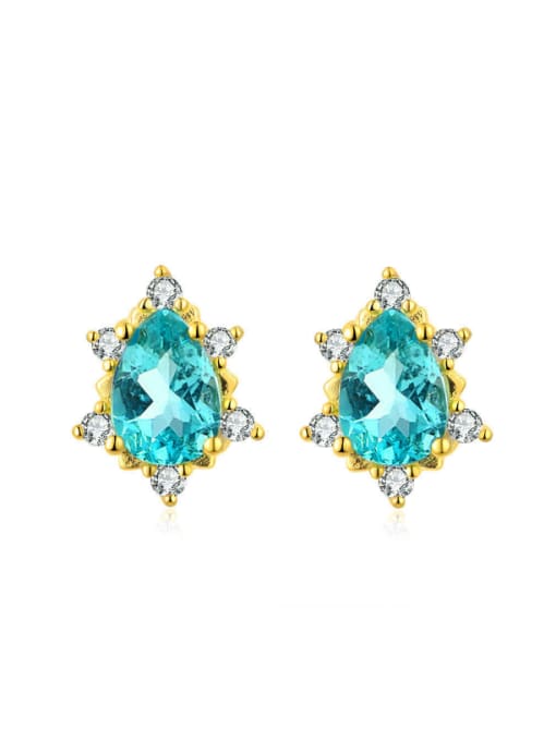 blue Apatite Natural Shining Apatite 14K Gold Plated Stud Earrings