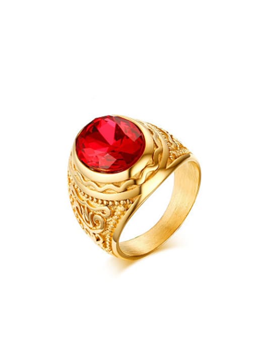 CONG Exquisite Gold Plated Red Rhinestone Titanium Ring 0