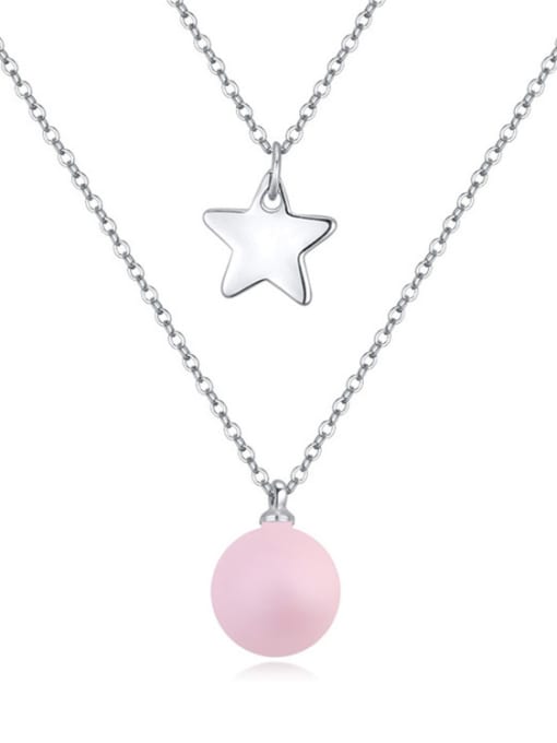 Pink Personalized Imitation Pearl Little Star Double Layer Alloy Necklace