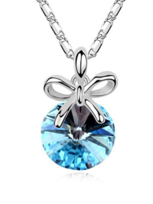 light blue Simple Little Bowknot Cubic austrian Crystal Alloy Necklace