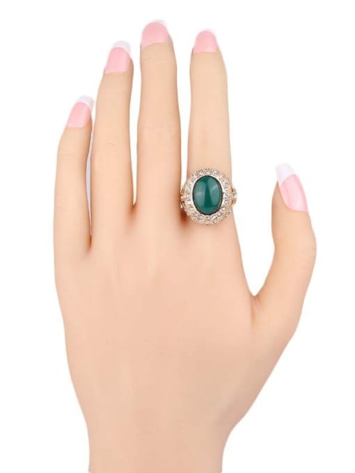 Gujin Gold Plated Green Resin stone White Crystals Alloy Ring 1