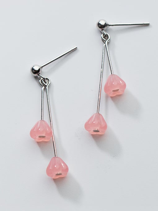 Rosh Trendy Pink Water Drop Shaped Crystal S925 Silver Drop Earrings