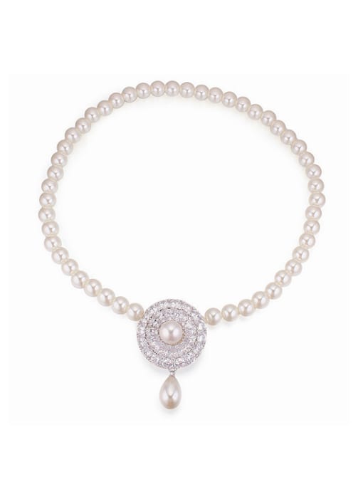 QIANZI Fashion Shiny AAA Zirconias Imitation Pearls-covered Alloy Necklace 1