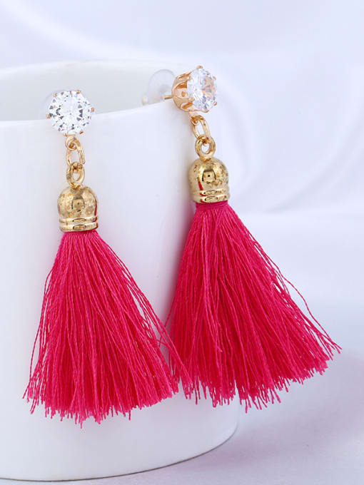 Red Trendy Geometric Shaped Tassel Stud Earrings