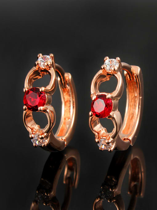 SANTIAGO Elegant Red Rose Gold Plated Geometric Zircon Clip Earrings 1