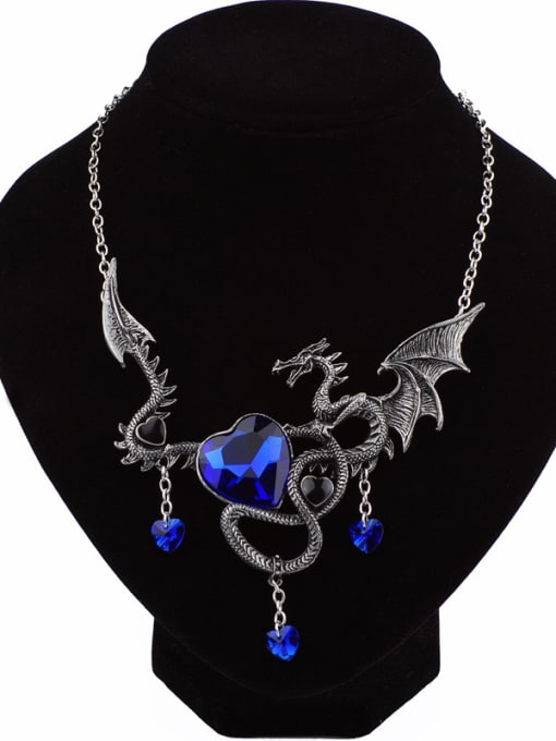 Qunqiu Exaggerated Personalized Dragon Heart Stones Alloy Necklace 0