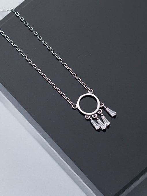 WHITE All-match Round Shaped Tassels Zircon S925 Silver Necklace