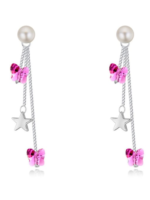 hot pink Fashion Butterfly austrian Crystals Star Alloy Drop Earrings