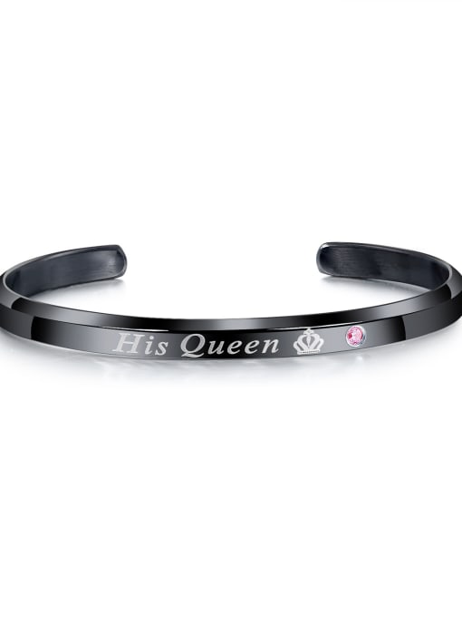 His Queen Black Female - 931 Stainless Steel With Rose Gold Plated Simplistic Monogrammed Bangles