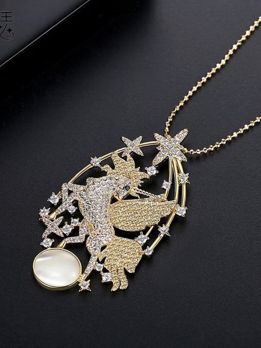 BLING SU Copper With Gold Plated Luxury Animal  Horse Pendant Power Necklaces 2