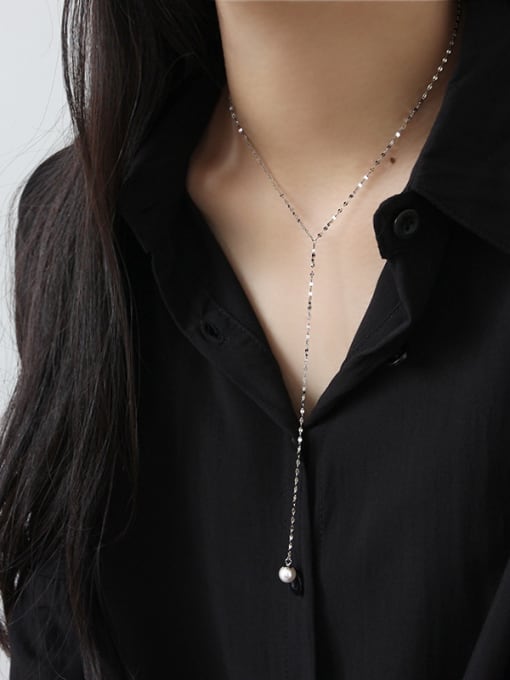 DAKA Sterling silver minimalist imitation pearl necklace 1