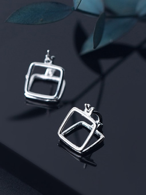 Rosh 925 Sterling Silver With Silver Plated Simplistic Geometric Square Clip On Earrings 3