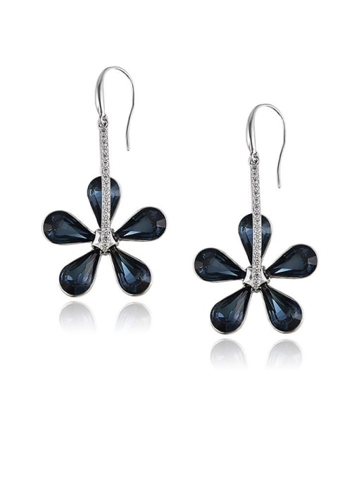 Blue Copper Alloy White Gold Plated Fashion Flower Crystal drop earring