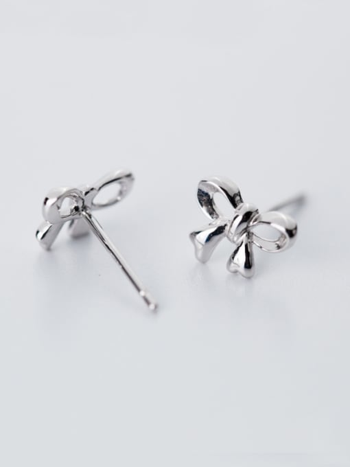 white Temperament Bowknot Shaped S925 Silver Stud Earrings