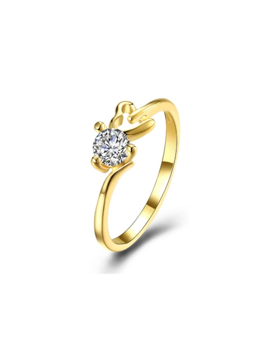 OUXI Simple Style 18K Gold Zircon Engagement Ring 0