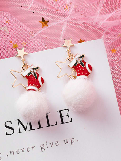A socks wool ball Alloy With Rose Gold Plated Cute Irregular  Christmas Ornament Drop Earrings