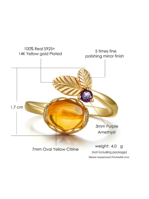 ZK Egg-shape Yellow Crystal Opening Ring 3
