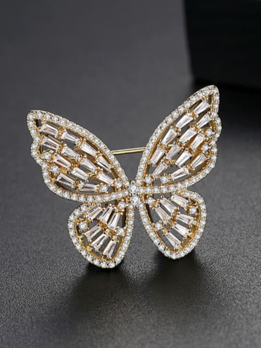GOLD Copper With Cubic Zirconia  Fashion Butterfly Brooches