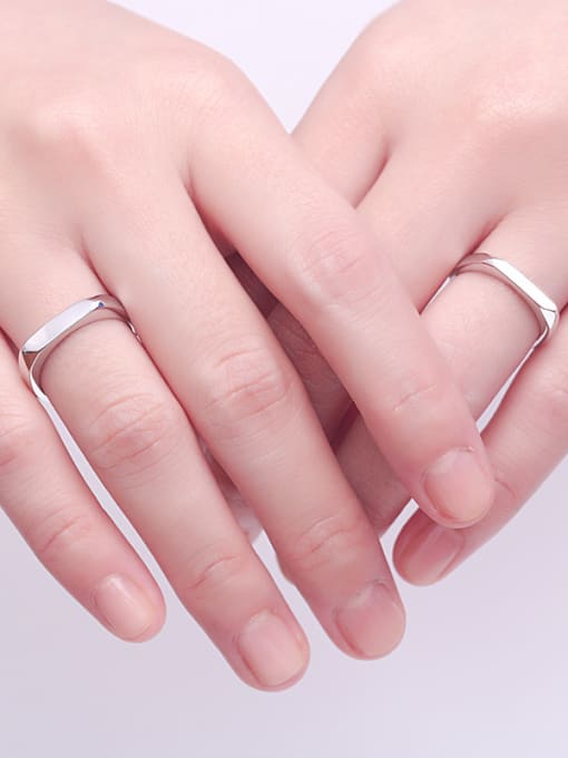 Dan 925 Sterling Silver With Glossy Simplistic  Lovers Free Size Rings 1