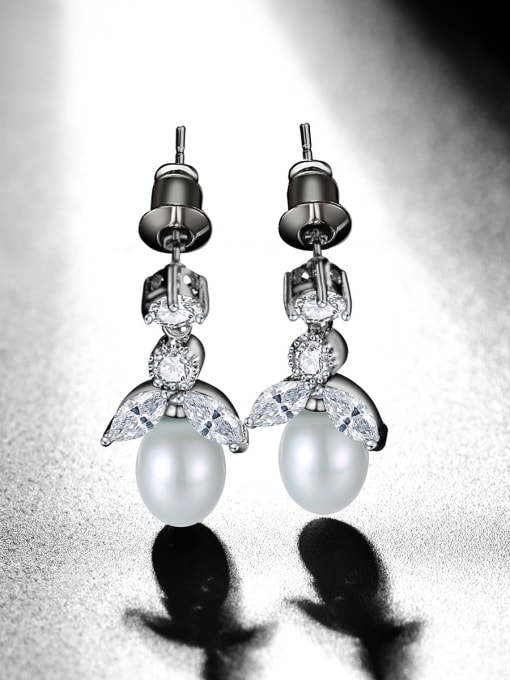 BLING SU Copper inlaid AAA zircon imitation pearl exquisite ear studs 2
