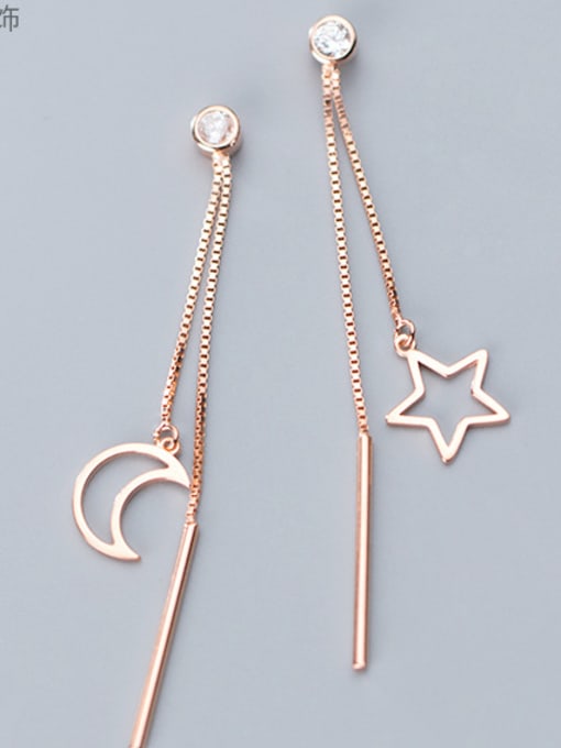 Rosh 925 Sterling Silver With Asymmetry  Classic One-Star Moon Tassel  Earrings 0